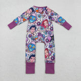 LR2732 baby girls cartoon purple long sleeve zipper romper