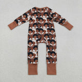 LR2748 baby boys brown cartoon long sleeve green zipper romper
