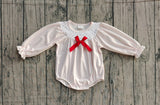 10.9 Pre-order LR2773 baby girls pink stripe embroidered bow long sleeves romper