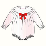 10.9 Pre-order LR2773 baby girls pink stripe embroidered bow long sleeves romper