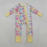 LR2778 baby girls Valentine's Day zipper yellow long sleeves romper