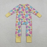 LR2778 baby girls Valentine's Day zipper yellow long sleeves romper