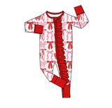 10.10 Pre-order LR2780 baby girls pink red bow zipper long sleeves romper