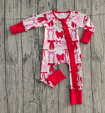 10.10 Pre-order LR2780 baby girls pink red bow zipper long sleeves romper