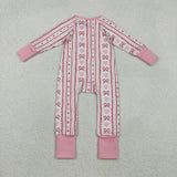 LR2781 baby girls stripe pink red bow zipper long sleeves romper