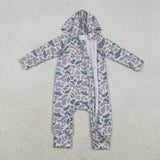 LR2813 baby boys camo long sleeves hooded zipper romper