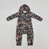 LR2815 baby boys camo long sleeves hooded zipper romper