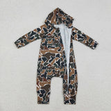 LR2815 baby boys camo long sleeves hooded zipper romper
