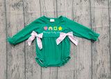 10.22 Pre-order LR2839 baby girls embroidered St Patrick's green long sleeves bow romper