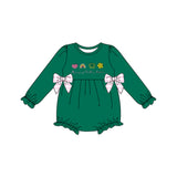 10.22 Pre-order LR2839 baby girls embroidered St Patrick's green long sleeves bow romper