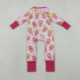 LR2843 baby girls French fries rose long sleeves zipper romper