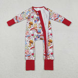 LR2852 baby girls rainbow long sleeves zipper red romper