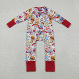 LR2852 baby girls rainbow long sleeves zipper red romper