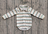 11.3 Pre-order LR2880  baby boys Mardi Gras stripe button long sleeves romper