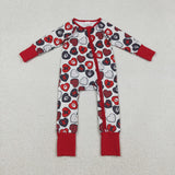 LR2882 baby Valentine's love long sleeves zipper red romper
