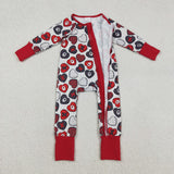 LR2882 baby Valentine's love long sleeves zipper red romper