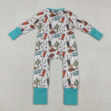 LR2944 baby boys cowboy cactus long sleeves zipper romper