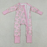 LR2960 baby Valentine's love pink long sleeves zipper romper