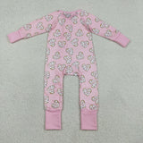 LR2960 baby Valentine's love pink long sleeves zipper romper