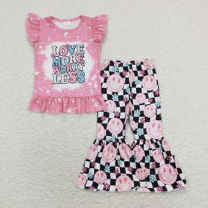 GSPO1311--- short sleeve love more worry less pink girls clothing