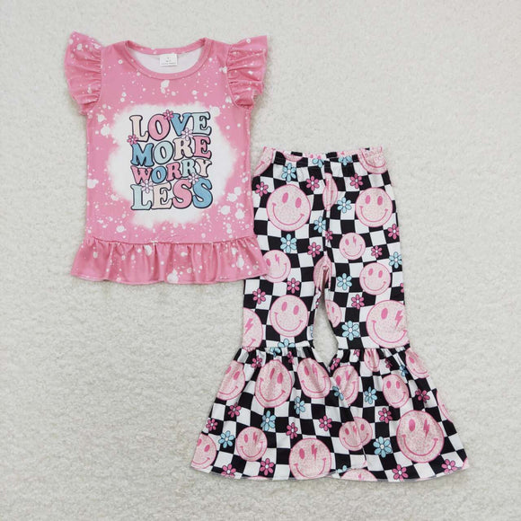 GSPO1311--- short sleeve love more worry less pink girls clothing