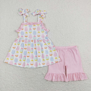 GSSO0559-- summer short sleeve Easter egg pink girls outfits