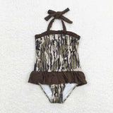 S0192---Halter backless ruffle camo one pc baby girls swimsuit