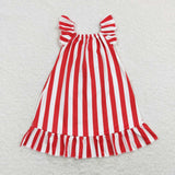 GSD0675-- 4th July red white short sleeve girl dress
