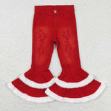P0334--Christmas ripped red and white fur jeans