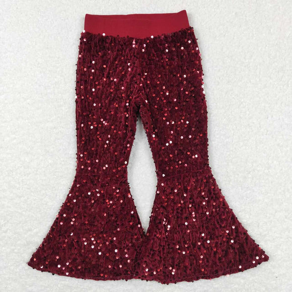 P0338--new style dark red Sequined bell bottoms