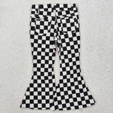 P0349-- black checkerboard denim jeans