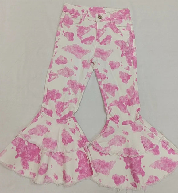 P0406 -- pre order western pink white jeans long pants bell bottoms