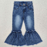 P0676-- Fashion bleached girls denim bell bottoms