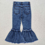 P0676-- Fashion bleached girls denim bell bottoms