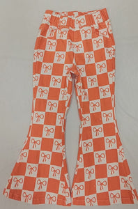 Pre-order P0733 Girls orange checked bow Jeans(Deadline Jan.13)