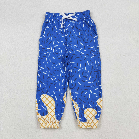P0818 baby girls blue Ice cream waffles long Pants yoga