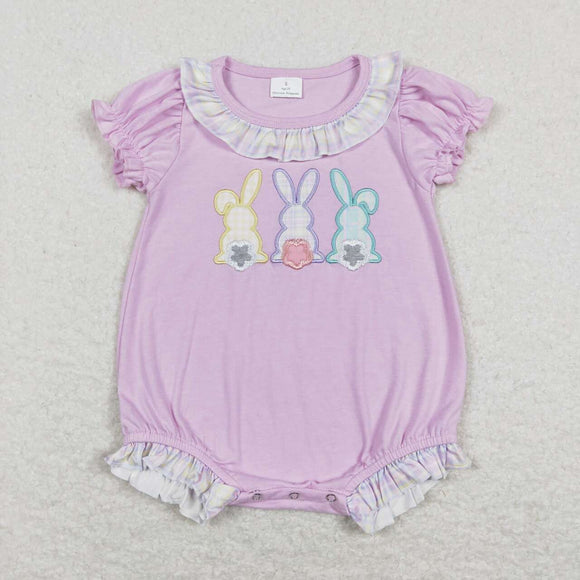 SR0499-- embroidery  short sleeve Easter bunny purple girls bubble