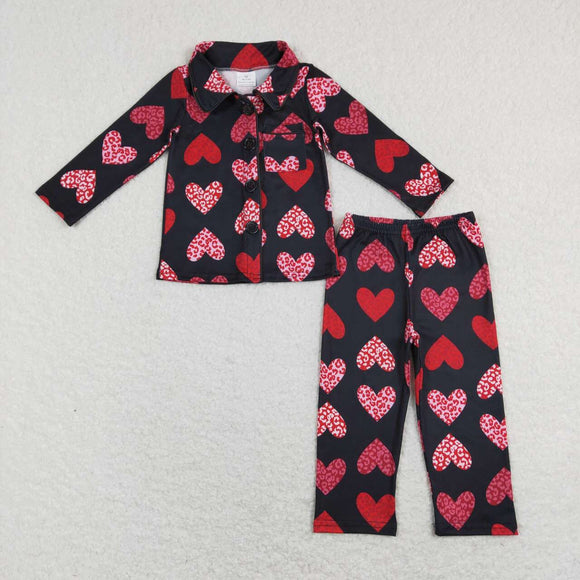 GLP1137-- Valentine's Day black long sleeve shirt pants girls outfits