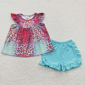 summer leopard blue girls outfit