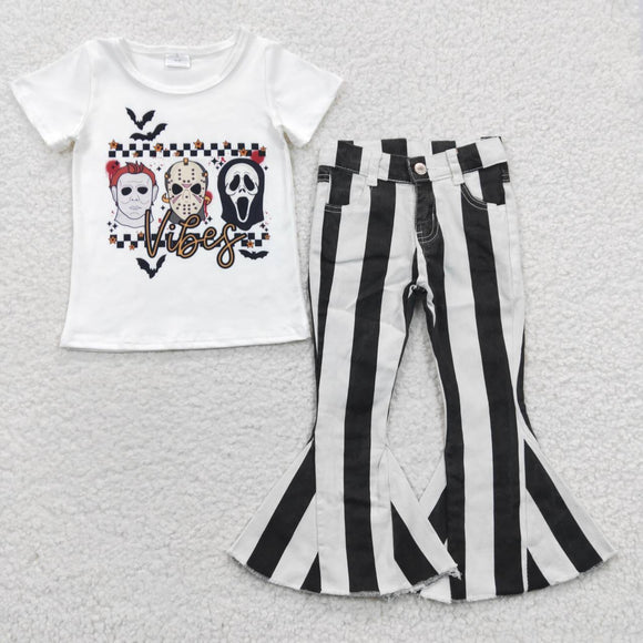 Halloween vibes top + stripe jeans outfits