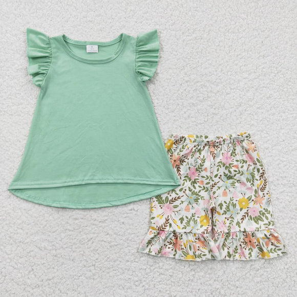 Best-selling style summer green floral girls outfit