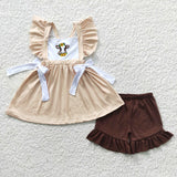 new style embroidered  cow sunflower girls outfits