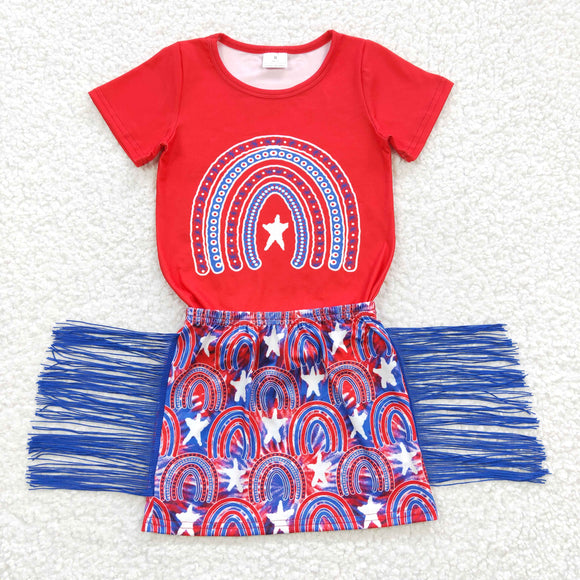 4th of July star and blue tassel girls outfit