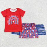 4th of July star and blue tassel girls outfit