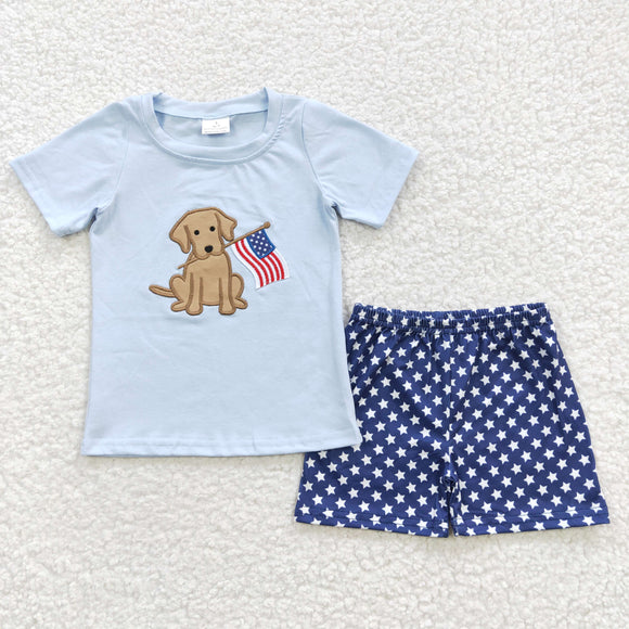 summer 4th of July embroidered dog boy outfits