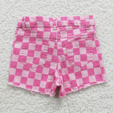 Checkered denim shorts pink