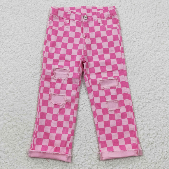new style Checkered jeans pink