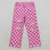 new style Checkered jeans pink