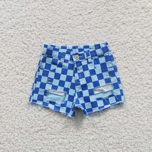 Checkered denim shorts blue