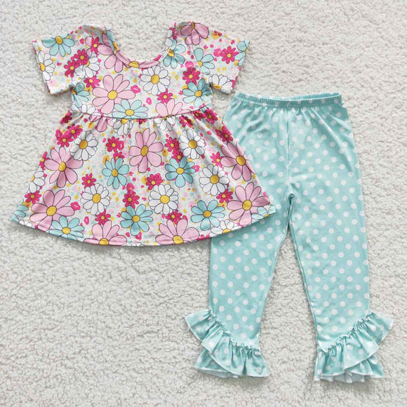 new style floral green dot girls outfit